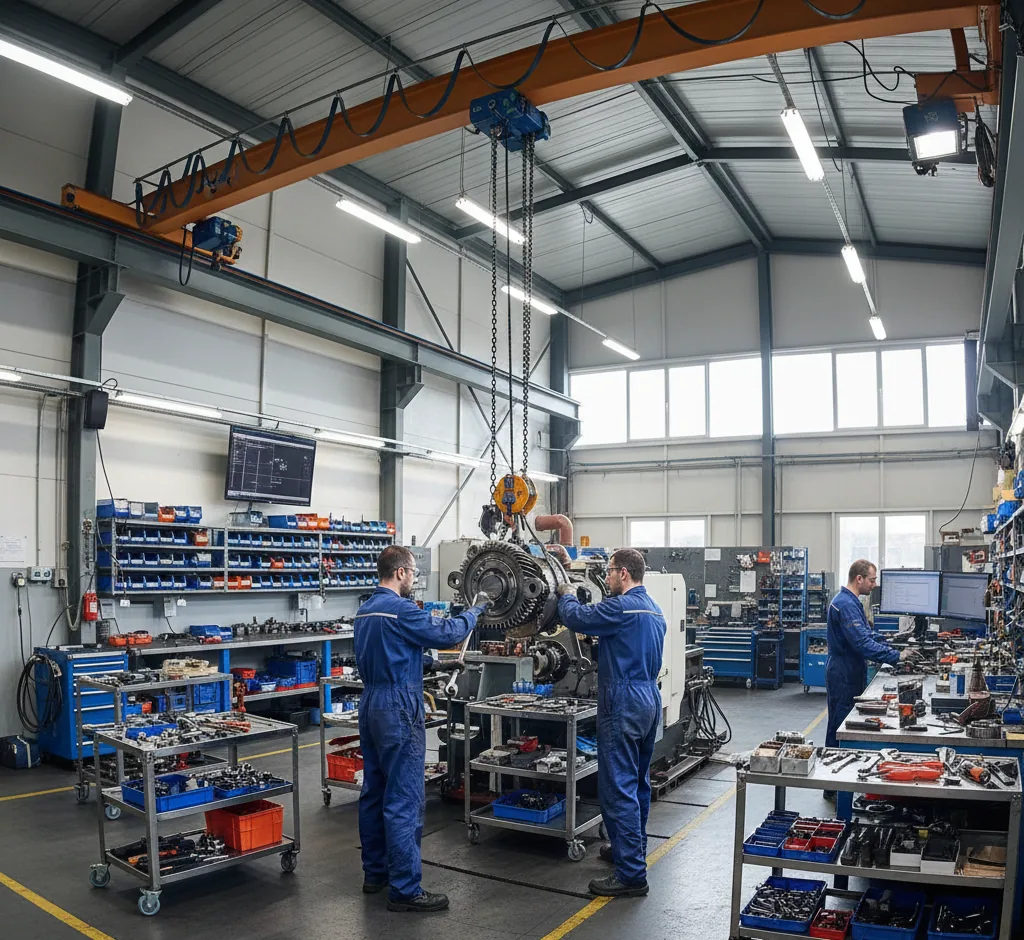 Equipment repair workshop tracking parts, labour and customer sign-off