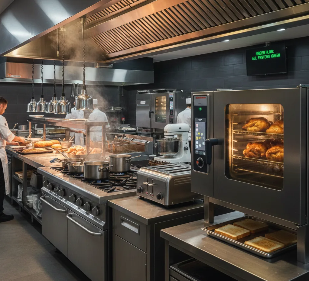 Commercial kitchen with ovens and refrigeration tracked as maintenance assets in Catalyces